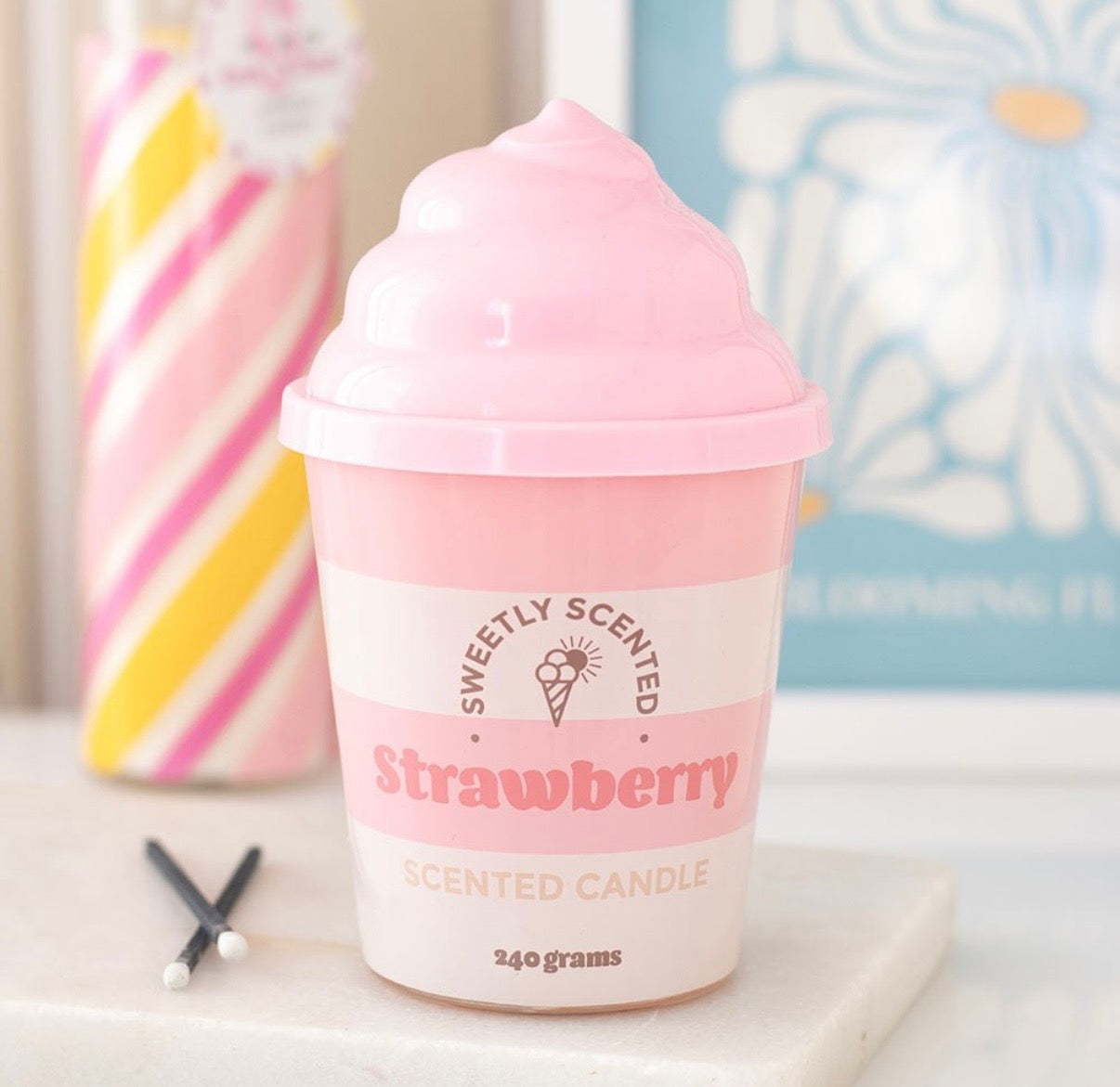 Strawberry ice cream candle